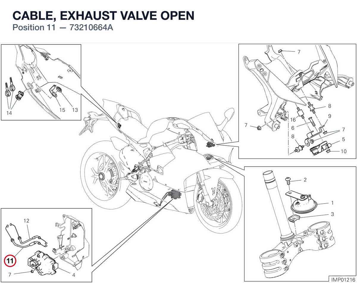 CABLE, EXHAUST VALVE OPEN 73210664A diagram position