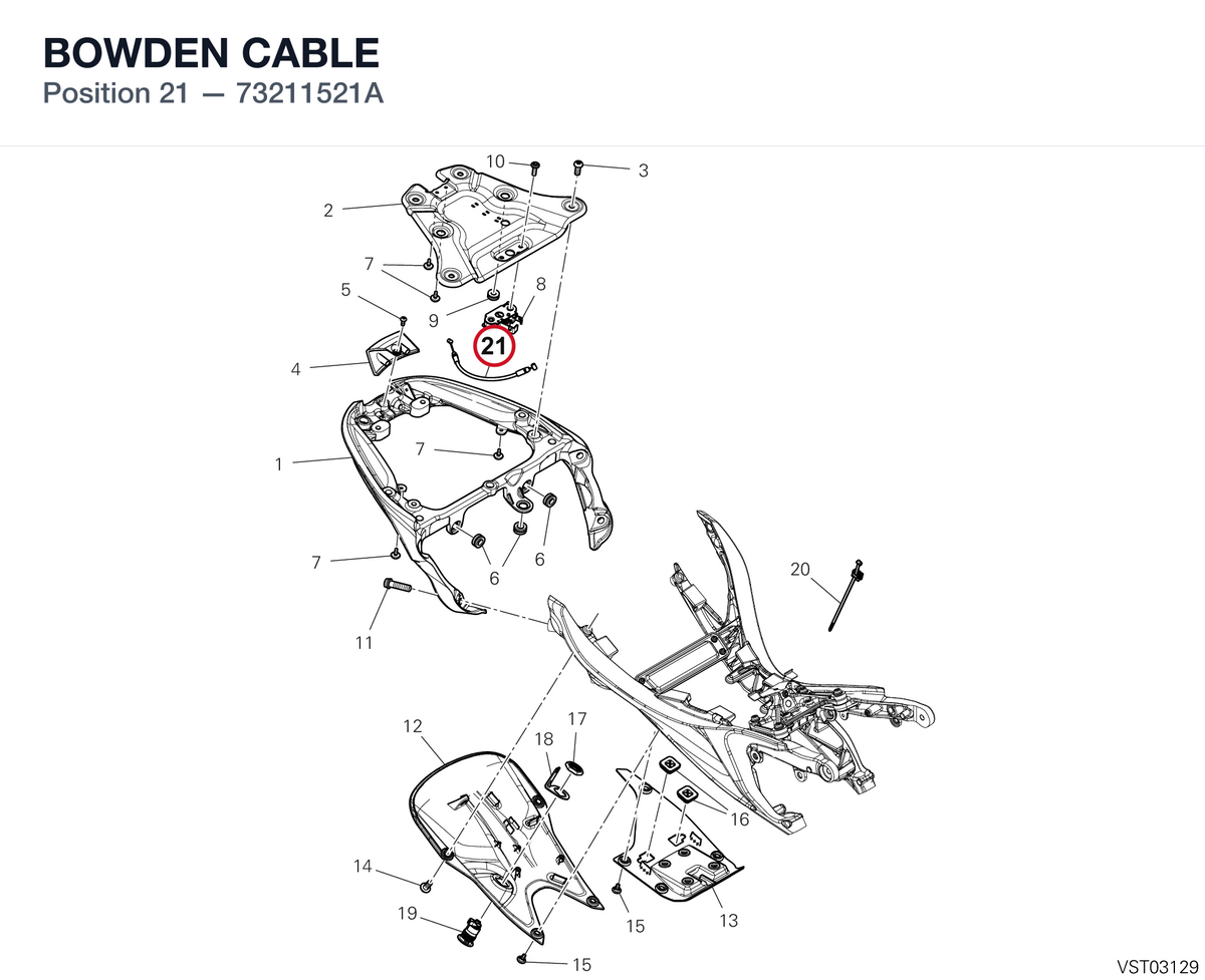 BOWDEN CABLE 73211521A diagram position