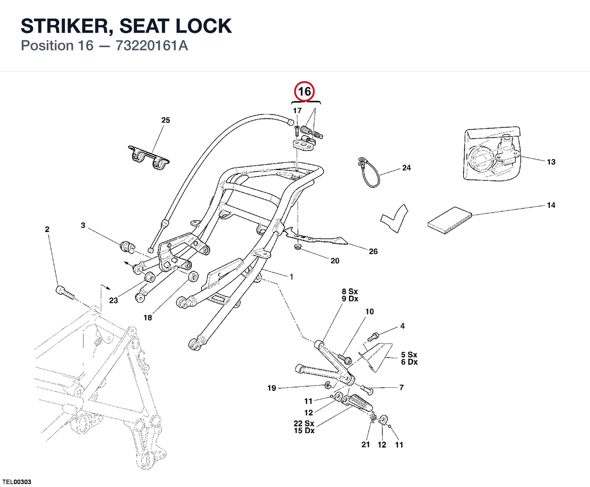STRIKER, SEAT LOCK 73220161A diagram position
