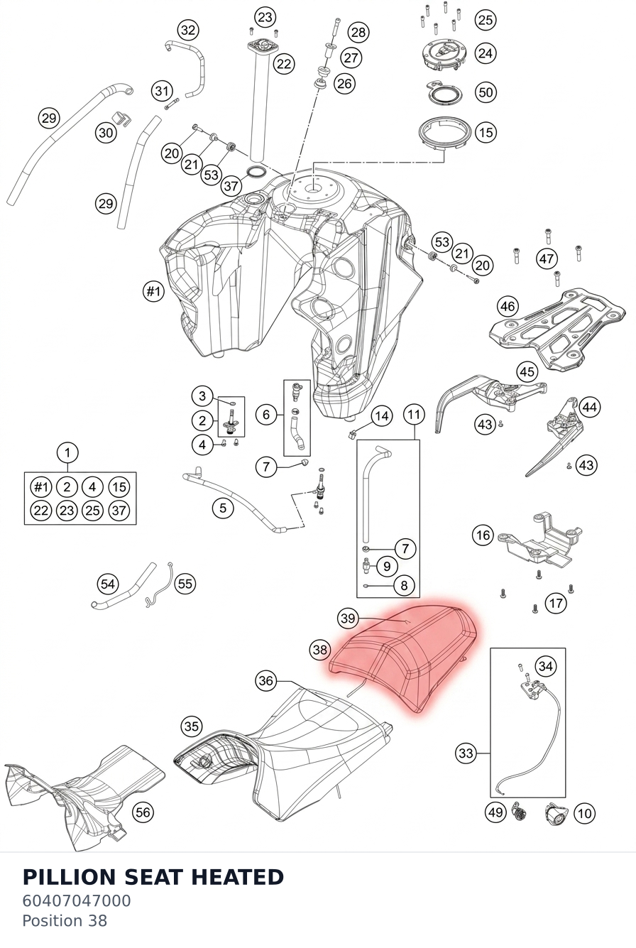 Diagram preview: PILLION SEAT HEATED (60407047000)
