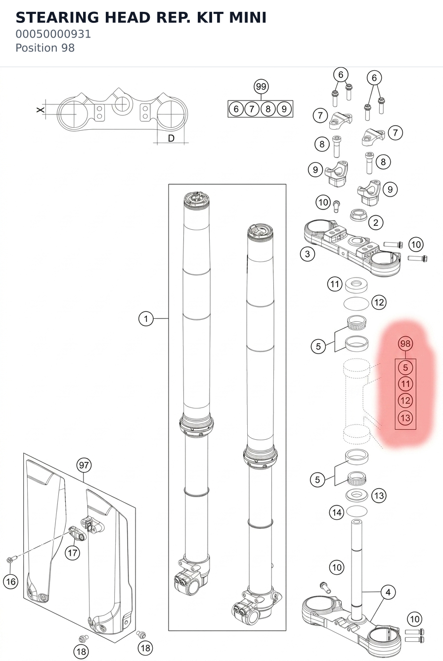 Diagram preview: STEARING HEAD REP. KIT MINI (00050000931)