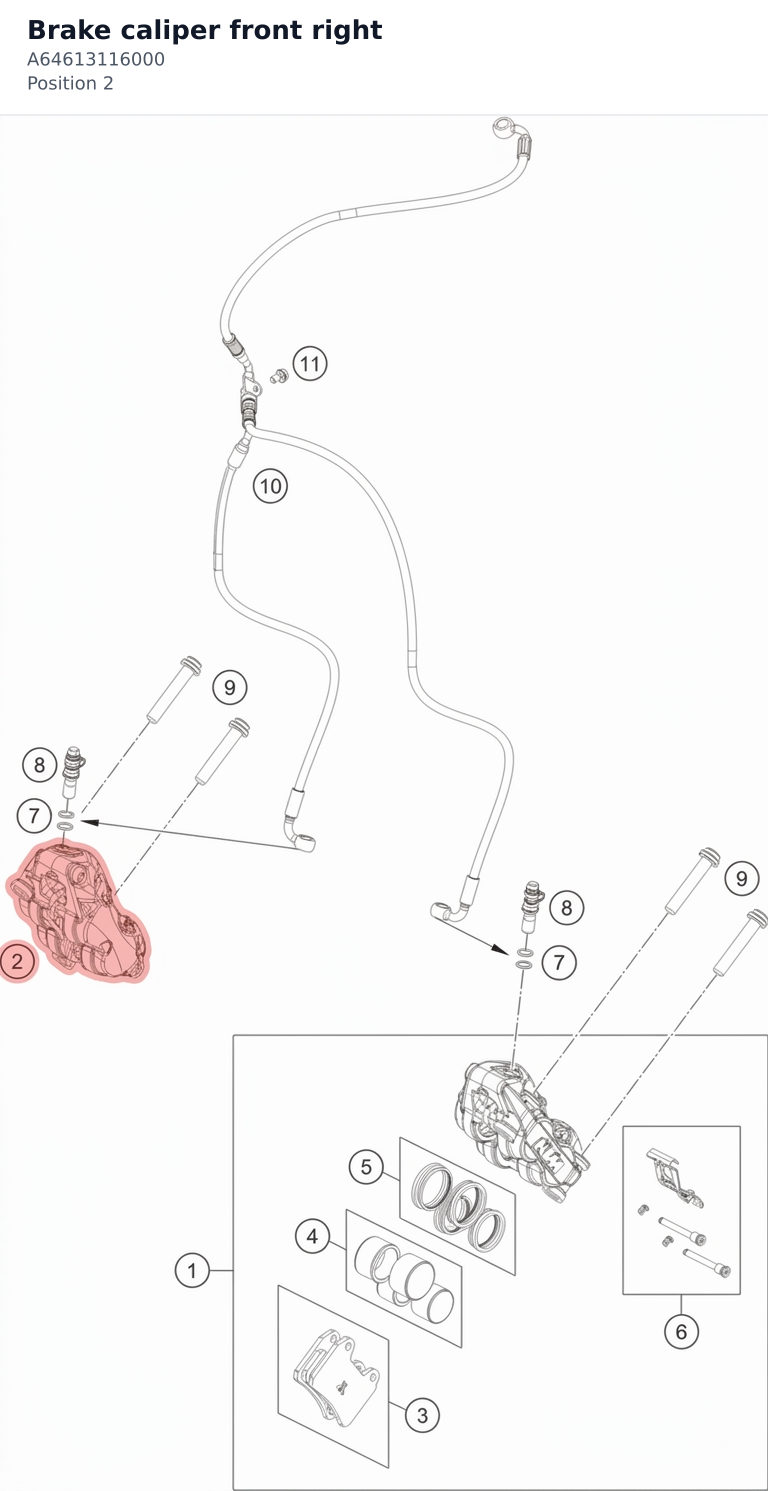 Diagram preview: Brake caliper front right (A64613116000)