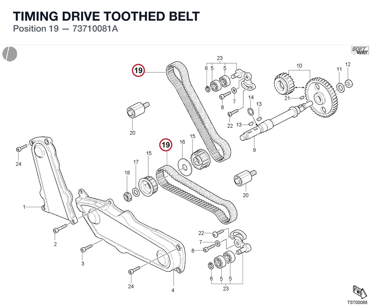 TIMING DRIVE TOOTHED BELT 73710081A diagram position