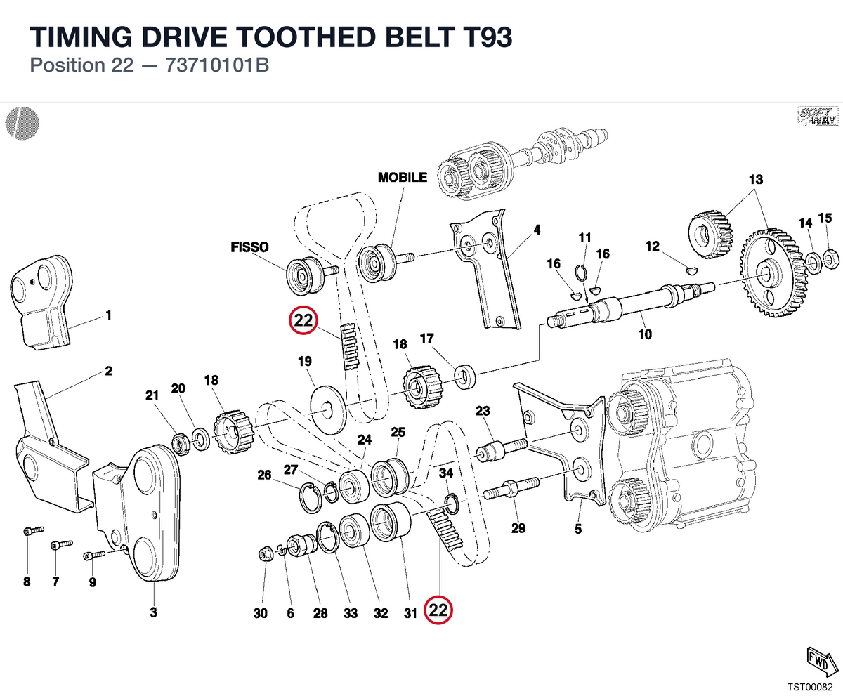 TIMING DRIVE TOOTHED BELT T93 73710101B diagram position