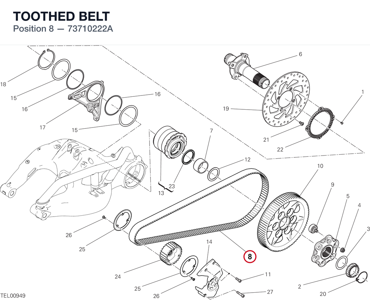 TOOTHED BELT 73710222A diagram position