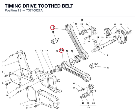 TIMING DRIVE TOOTHED BELT 73740021A diagram position