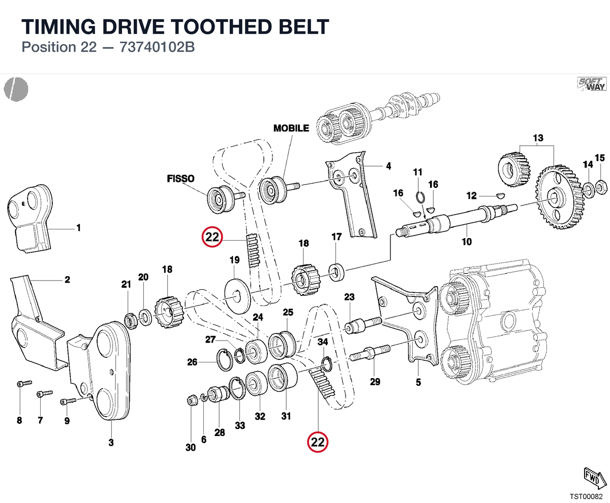 TIMING DRIVE TOOTHED BELT 73740102B diagram position