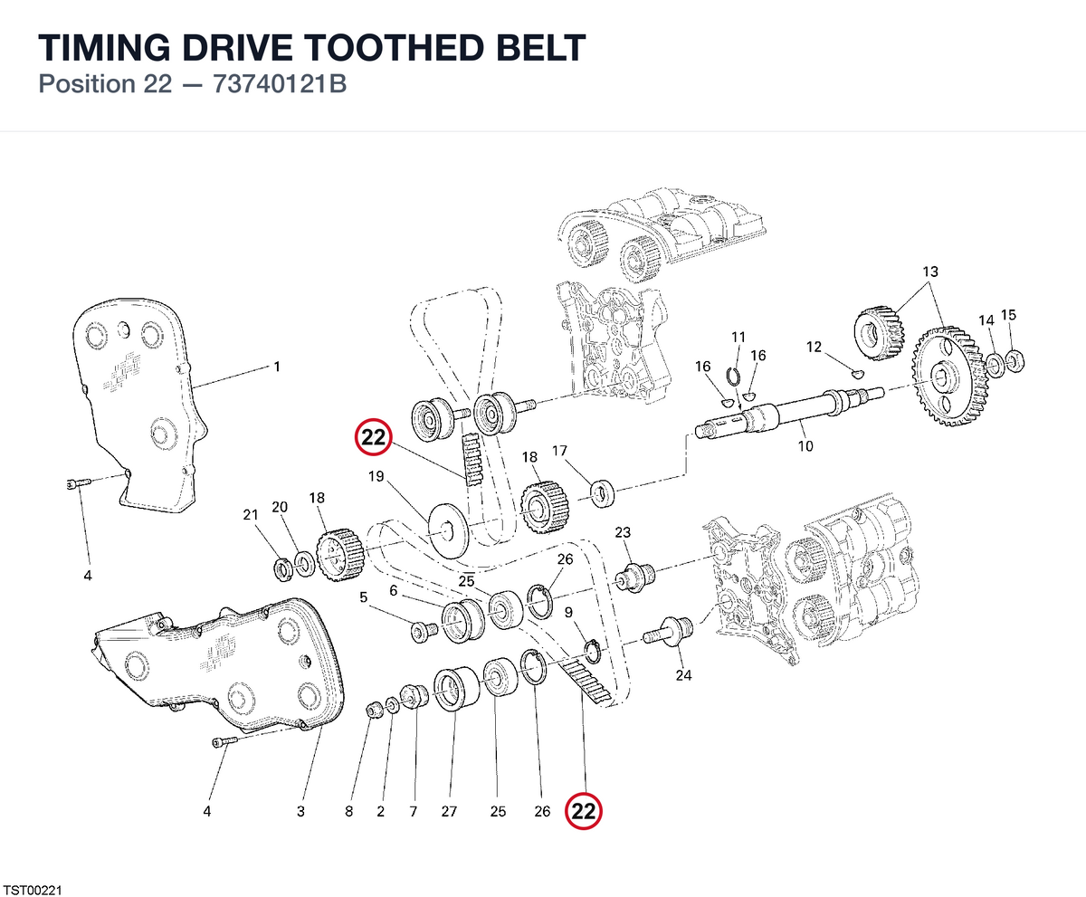 TIMING DRIVE TOOTHED BELT 73740121B diagram position