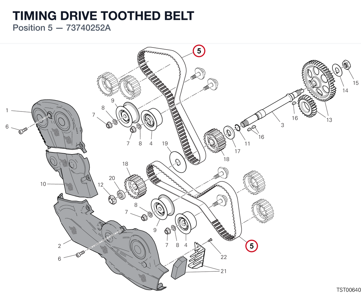 TIMING DRIVE TOOTHED BELT 73740252A diagram position
