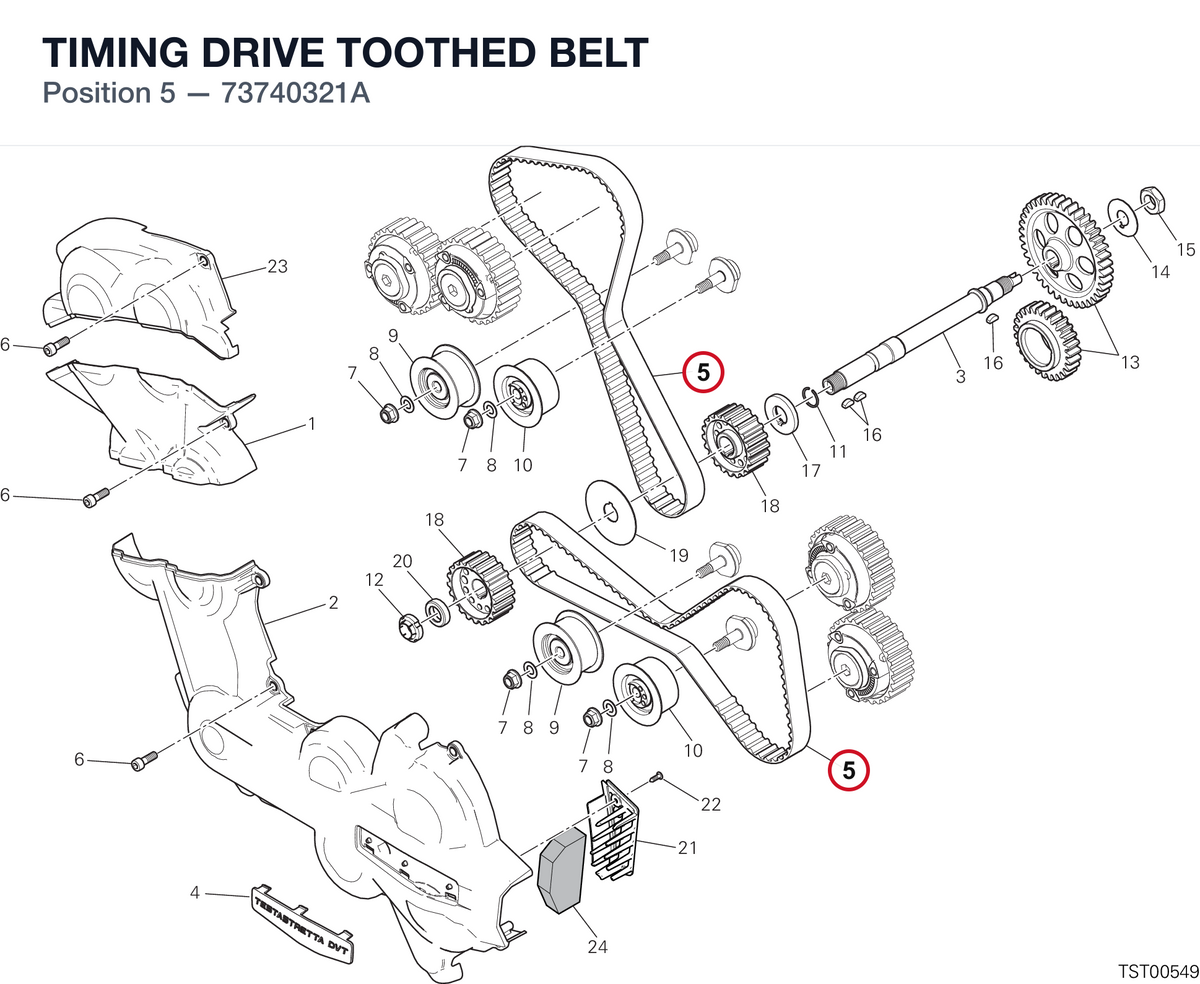TIMING DRIVE TOOTHED BELT 73740321A diagram position