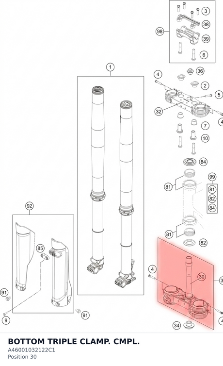 Diagram preview: BOTTOM TRIPLE CLAMP. CMPL. (A46001032122C1)