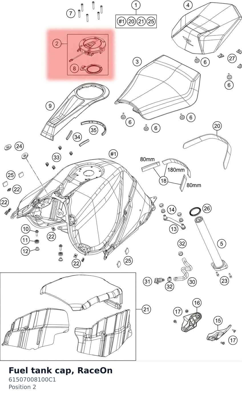 Diagram preview: Fuel tank cap, RaceOn (61507008100C1)