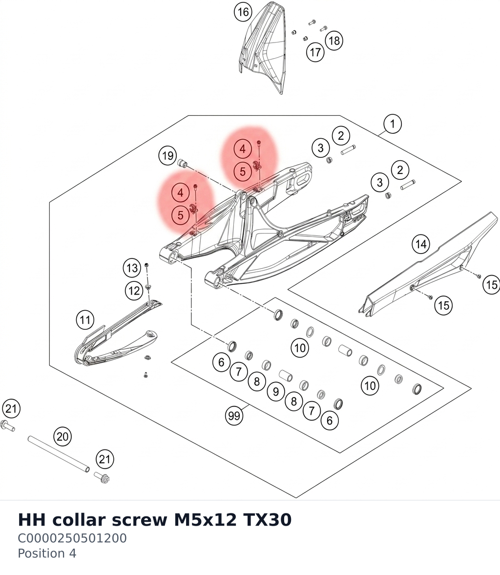 Diagram preview: HH collar screw M5x12 TX30 (C0000250501200)