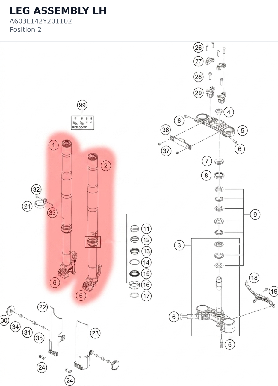 Diagram preview: LEG ASSEMBLY LH (A603L142Y201102)