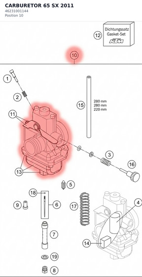 Diagram preview: CARBURETOR 65 SX          2011 (46231001144)
