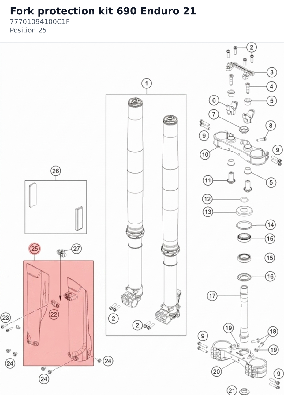 Diagram preview: Fork protection kit 690 Enduro 21 (77701094100C1F)