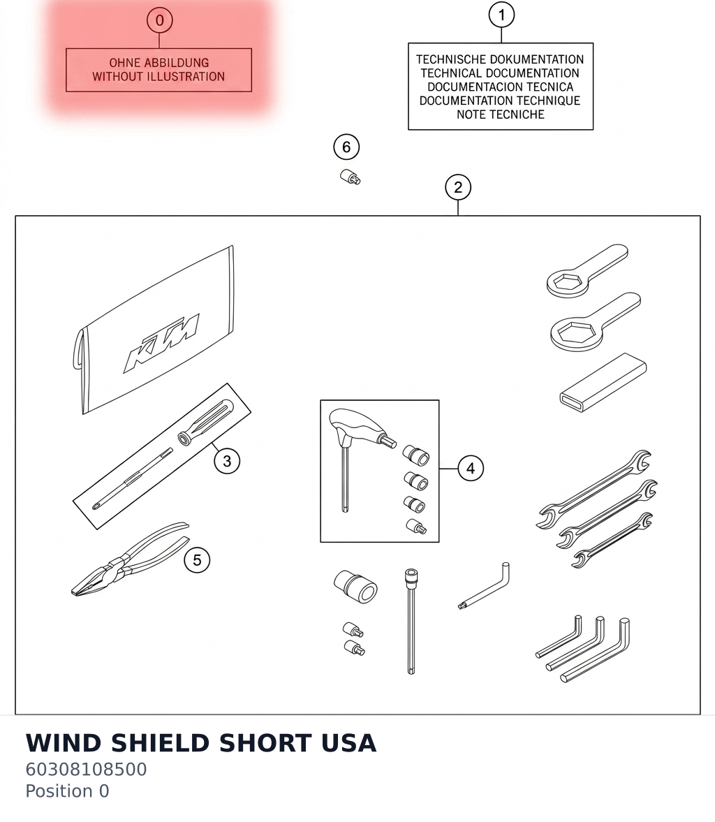 Diagram preview: WIND SHIELD SHORT USA (60308108500)