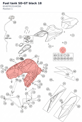 Diagram preview: Fuel tank SD-GT black 18 (61407013144CBA)