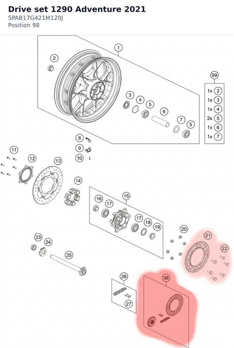 Diagram preview: Drive set 1290 Adventure 2021 (SPAB17G421M120J)