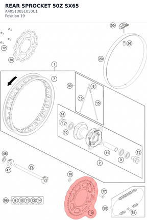 Diagram preview: REAR SPROCKET 50Z SX65 (A40510051050C1)