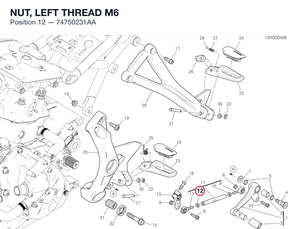 NUT, LEFT THREAD M6 74750231AA diagram position