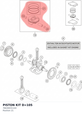 Diagram preview: PISTON KIT D=105 (76630031144)