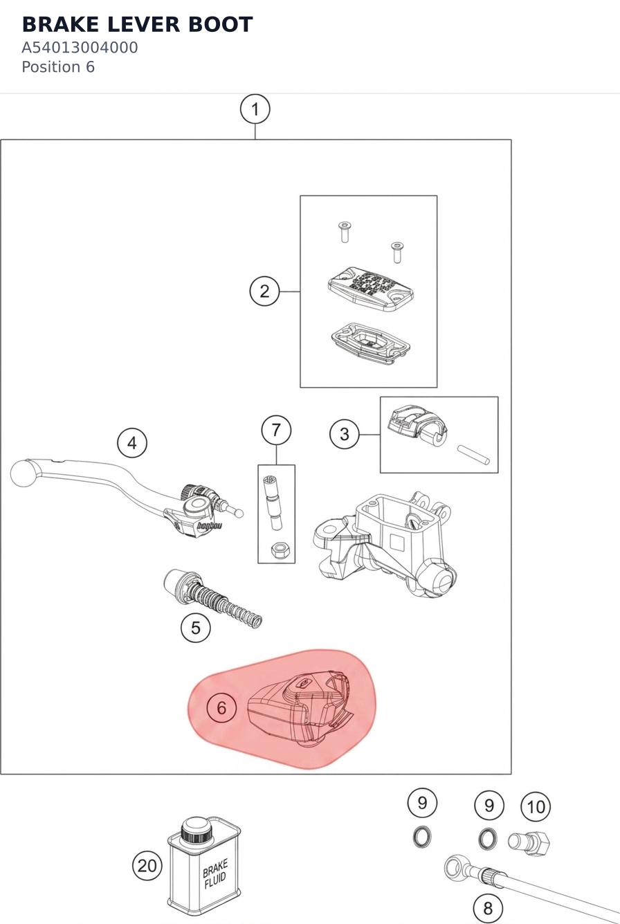 Diagram preview: BRAKE LEVER BOOT (A54013004000)