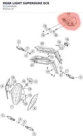Diagram preview: REAR LIGHT SUPERDUKE ECE (61314040200)