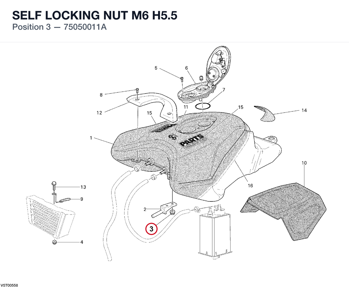 SELF LOCKING NUT M6 H5.5 75050011A diagram position