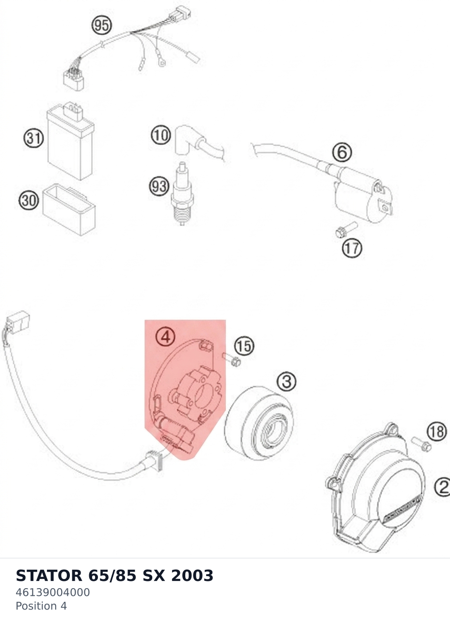 Diagram preview: STATOR 65/85 SX 2003 (46139004000)
