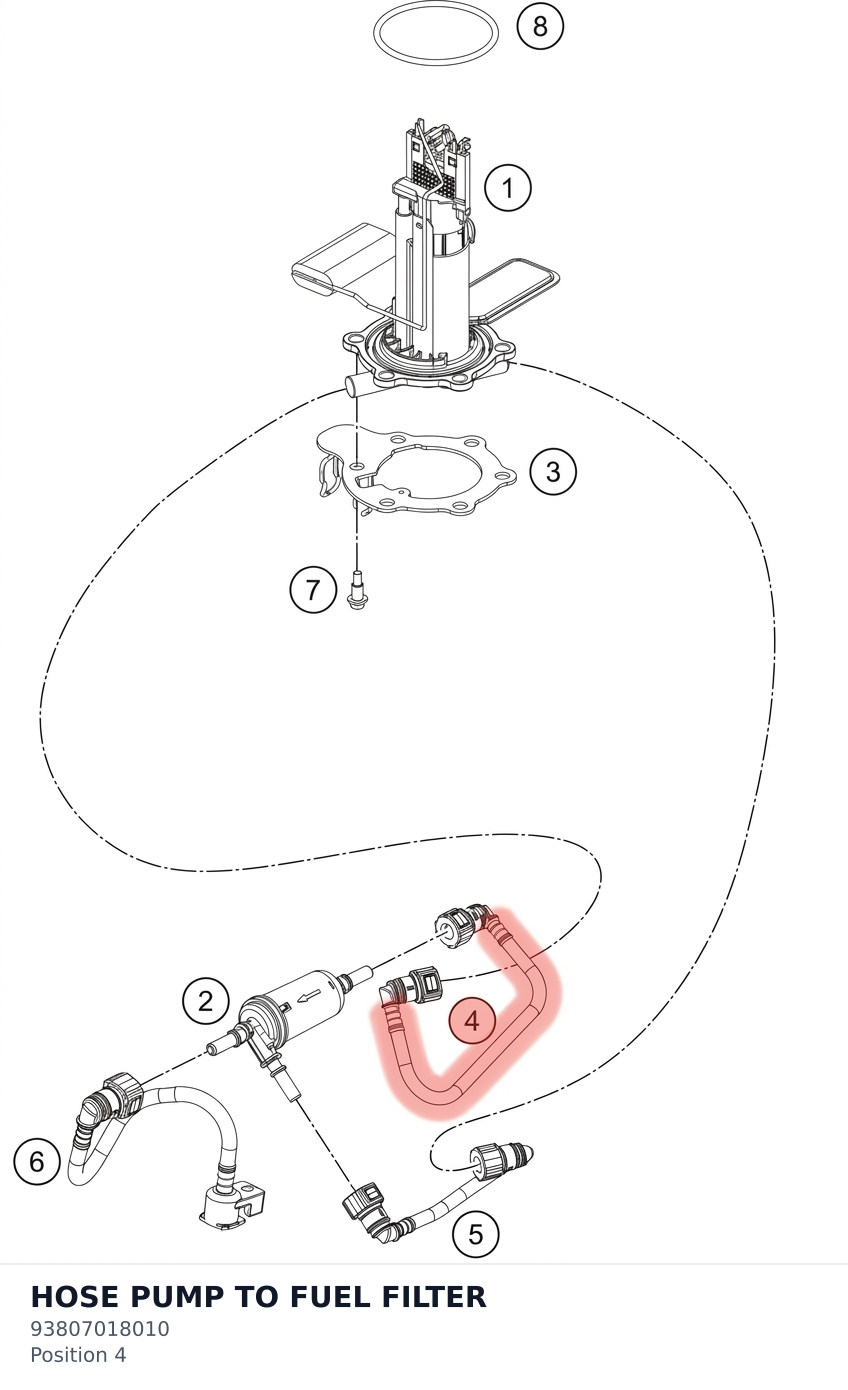 Diagram preview: HOSE PUMP TO FUEL FILTER (93807018010)