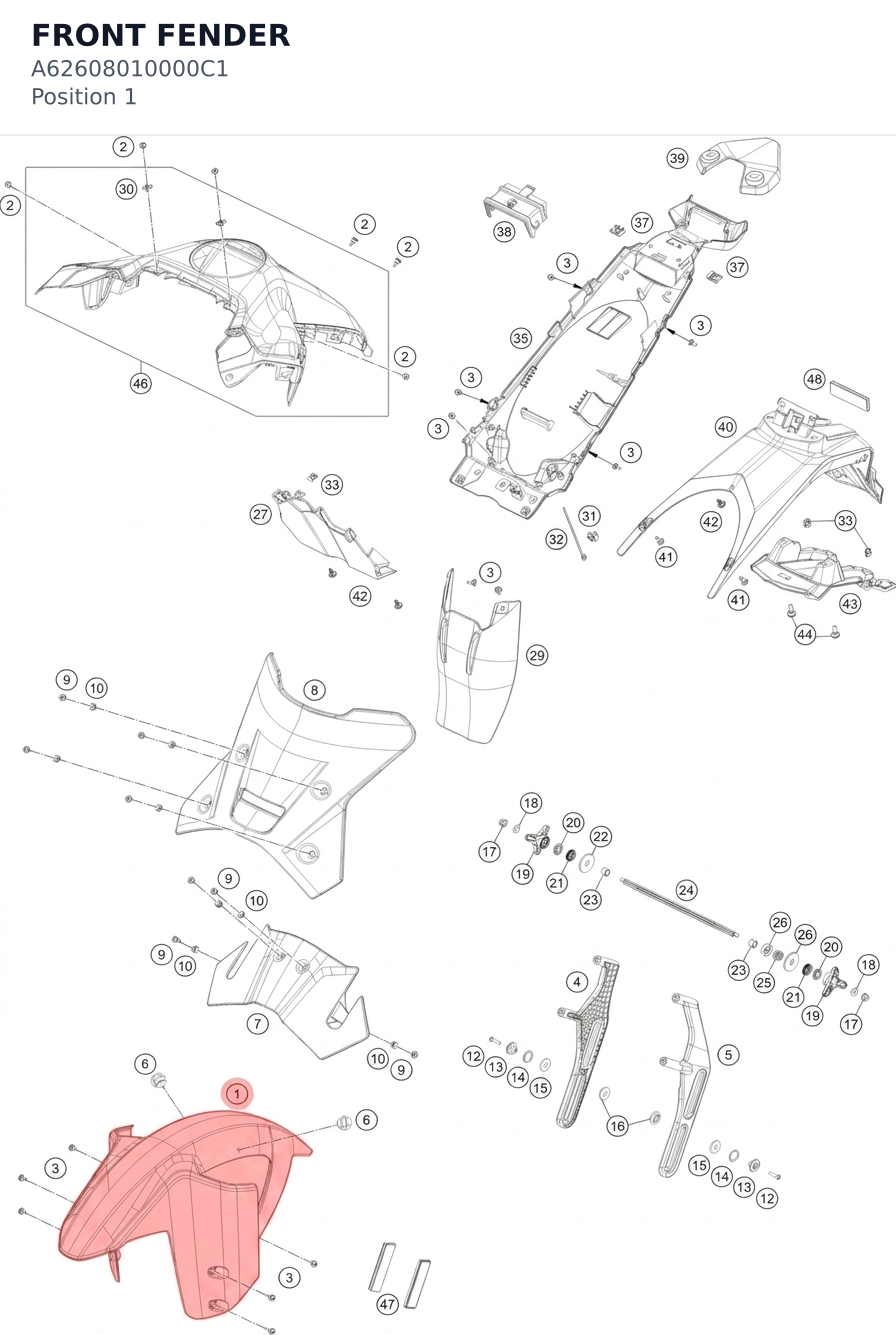 Diagram preview: FRONT FENDER (A62608010000C1)