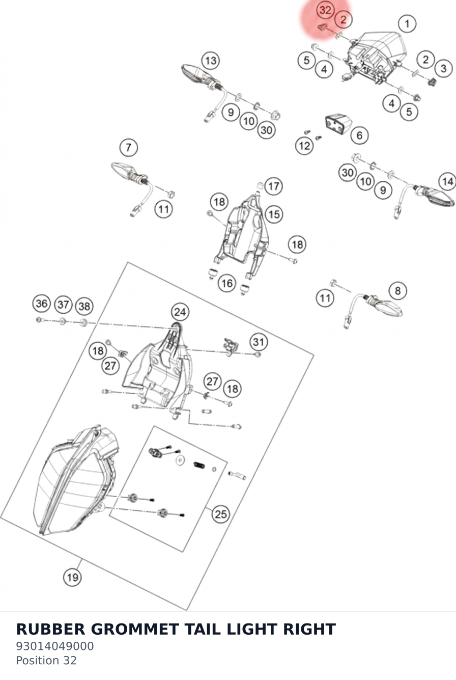 Diagram preview: RUBBER GROMMET TAIL LIGHT RIGHT (93014049000)