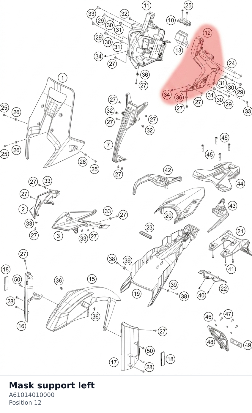 Diagram preview: Mask support left (A61014010000)