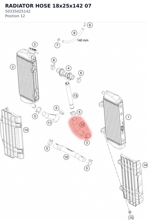 Diagram preview: RADIATOR HOSE 18x25x142     07 (50335025142)