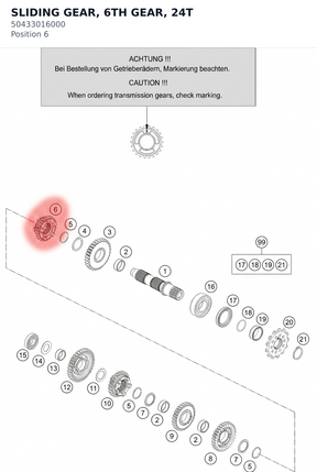 Diagram preview: SLIDING GEAR, 6TH GEAR, 24T (50433016000)