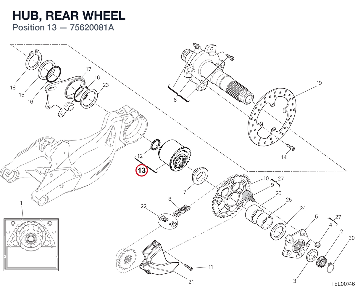 HUB, REAR WHEEL 75620081A diagram position