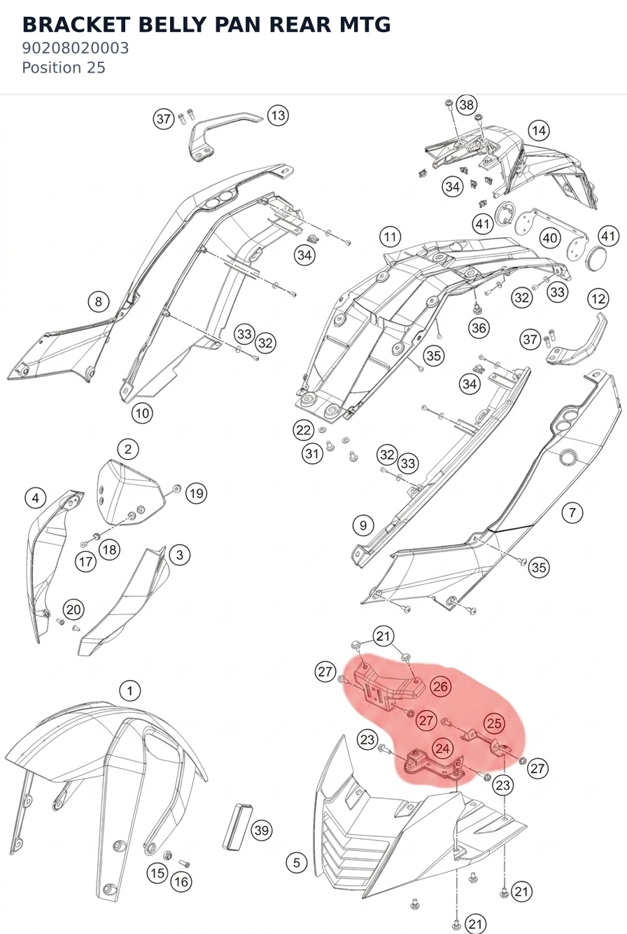 Diagram preview: BRACKET BELLY PAN REAR MTG (90208020003)