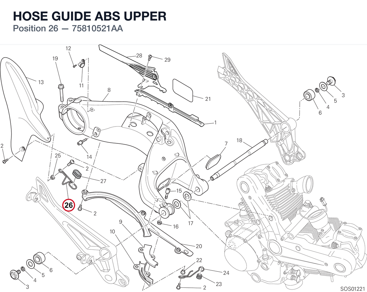 HOSE GUIDE ABS UPPER 75810521AA diagram position