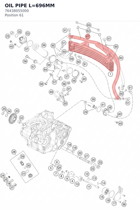Diagram preview: OIL PIPE L=696MM (76438055000)