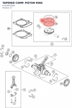 Diagram preview: TAPERED COMP. PISTON RING (61330031000)