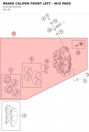 Diagram preview: BRAKE CALIPER FRONT LEFT - W/O PADS (6131301510158)