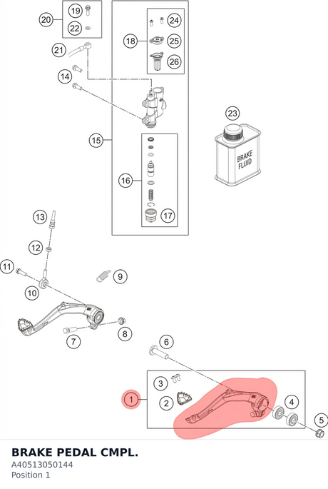 Diagram preview: BRAKE PEDAL CMPL. (A40513050144)