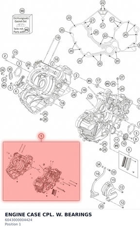 Diagram preview: ENGINE CASE CPL. W. BEARINGS (6043000004424)