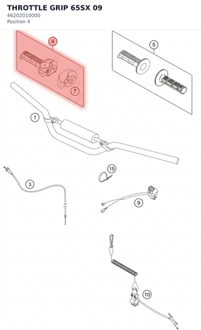 Diagram preview: THROTTLE GRIP  65SX         09 (46202010000)