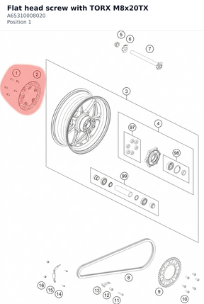 Diagram preview: Flat head screw with TORX M8x20TX (A65310008020)