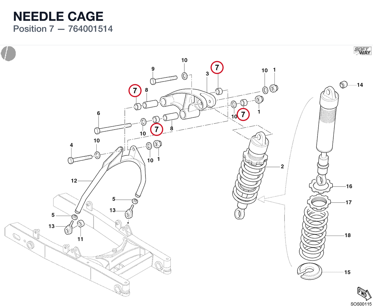 NEEDLE CAGE 764001514 diagram position