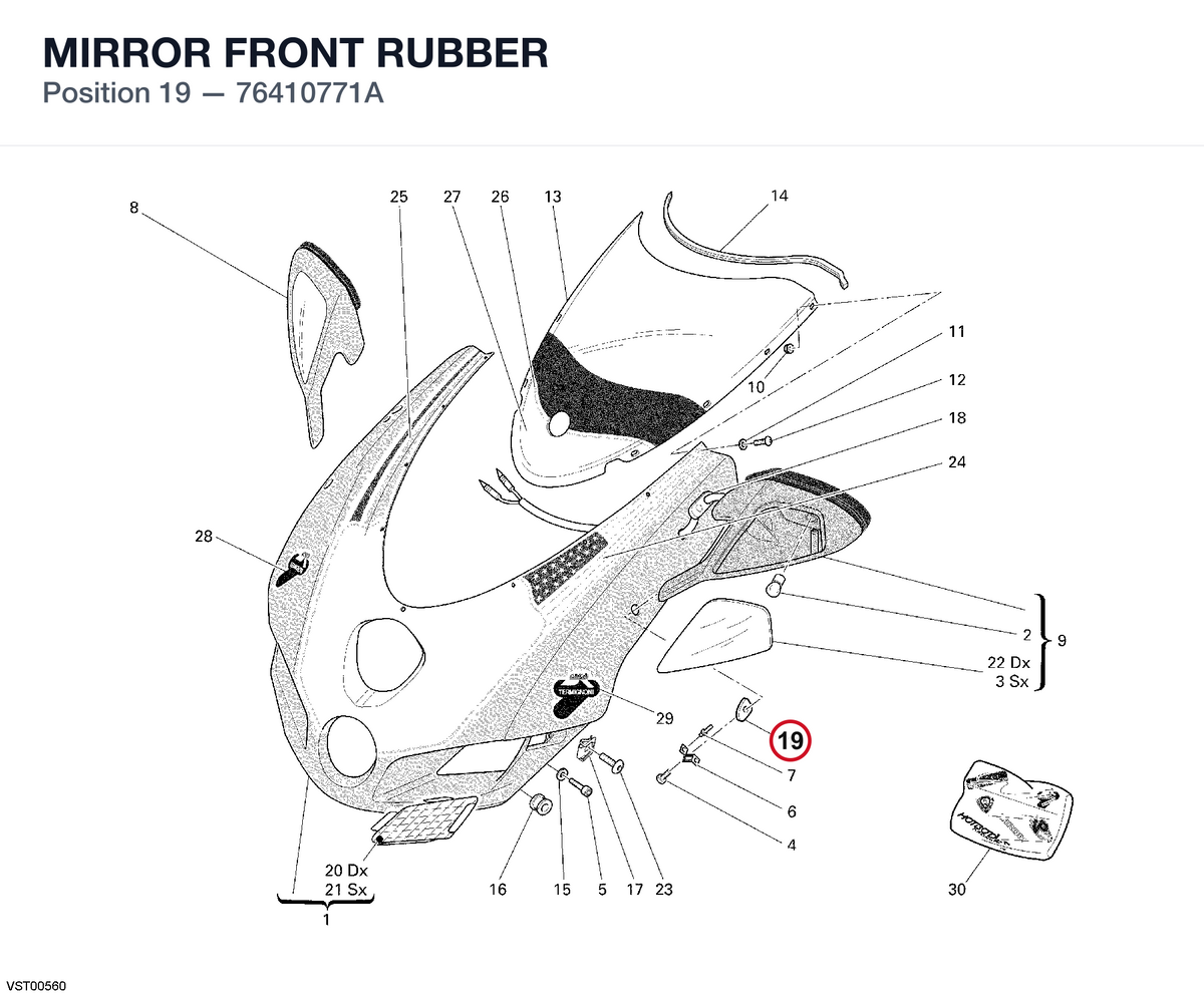MIRROR FRONT RUBBER 76410771A diagram position