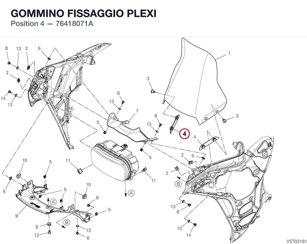 GOMMINO FISSAGGIO PLEXI 76418071A diagram position