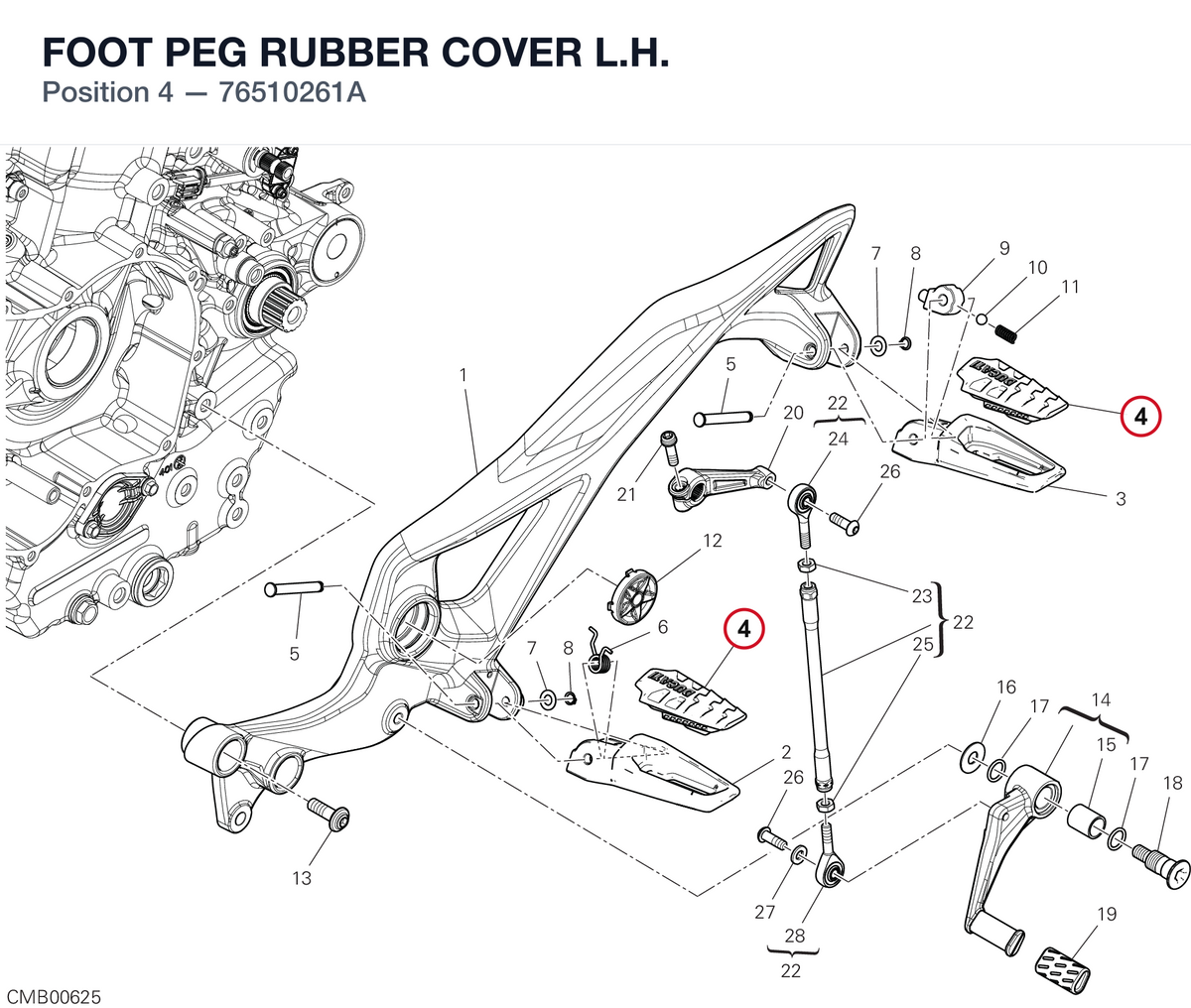 FOOT PEG RUBBER COVER L.H. 76510261A diagram position